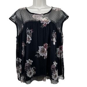 Eyeshadow Y2K Blouse Top Floral Mesh Black Large Whimsy Goth Fairy Grunge